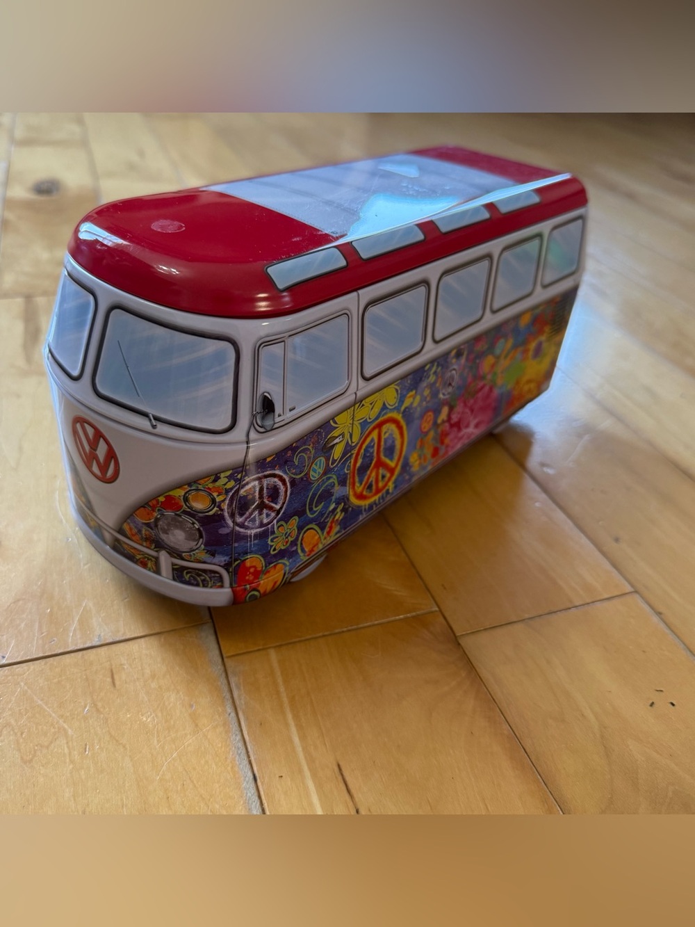 VW Hippie Bus Toy Tin - Red and Multicolor puzzle